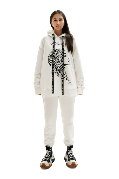 Leo Woman Hoodie in White & Black