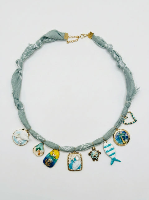 Grey Sea Charms Bandana Necklace