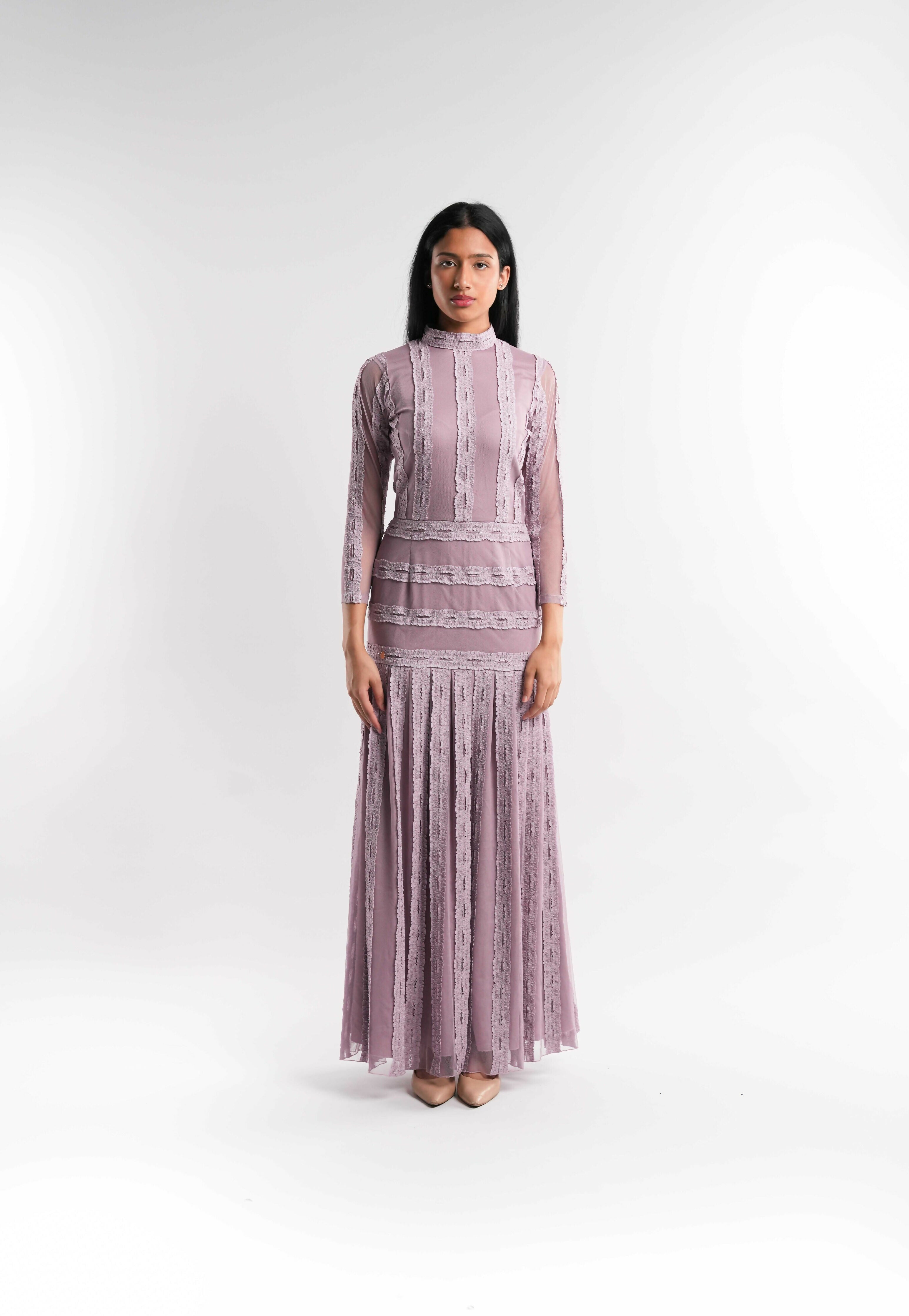 Corded Lace Midi Dress in Violet