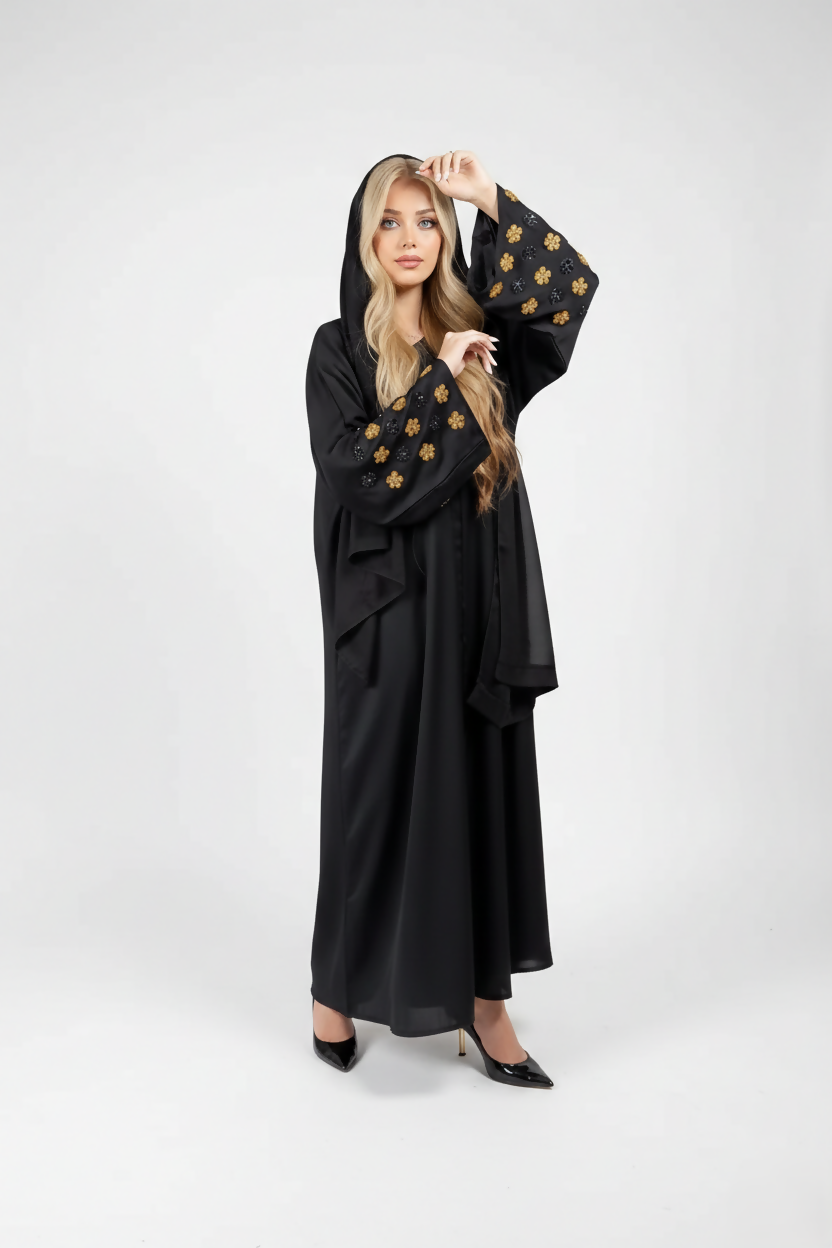 Parya Midnight Bloom Abaya with Matching Scarf