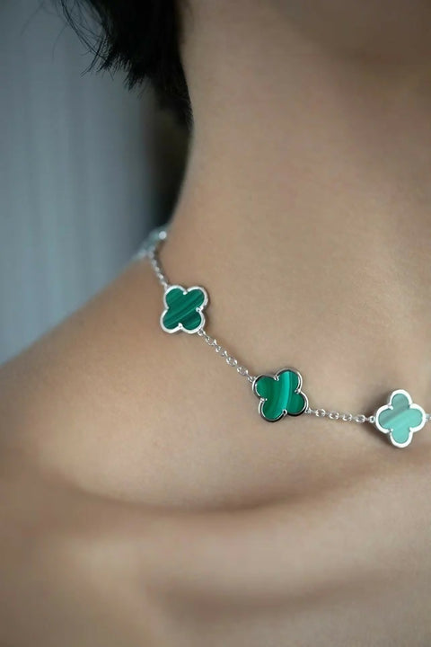 Necklace Clover with malachite V2