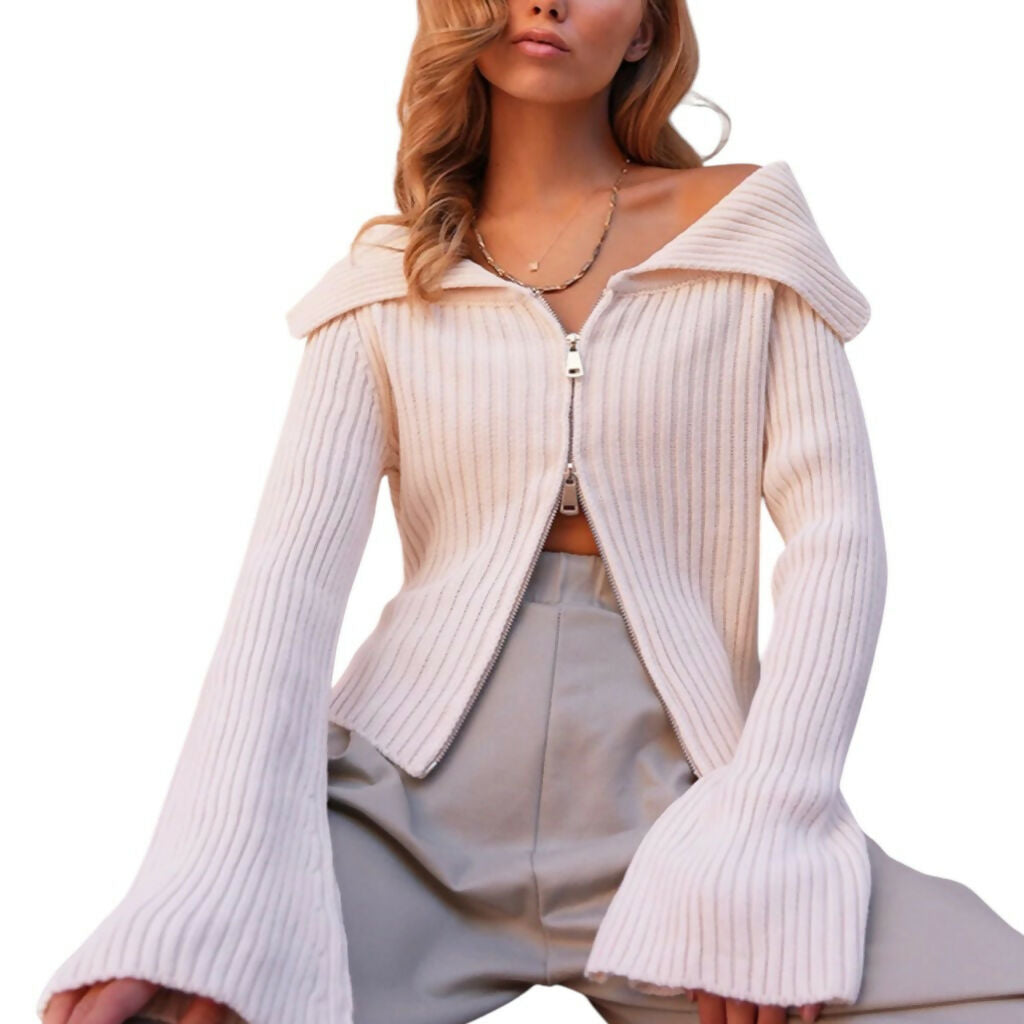 MY PEANUT Sandra Zipper Knit in Ecru