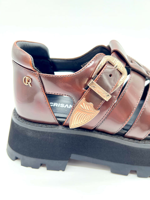 Brown Platform Sandal – Leather Platform Sandal with Gold Buckle
