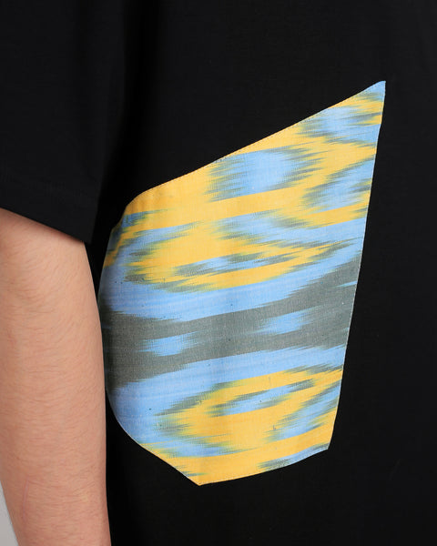 Oversized Black T-Shirt with Yellow-Blue Adras