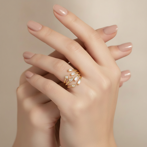 White Zircon Adjustable Open Ring - Multi-stone Wide