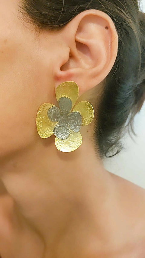 Flowers Earrings Gold and silver