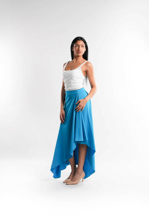 Blue Asymmetric Crepe Skirt