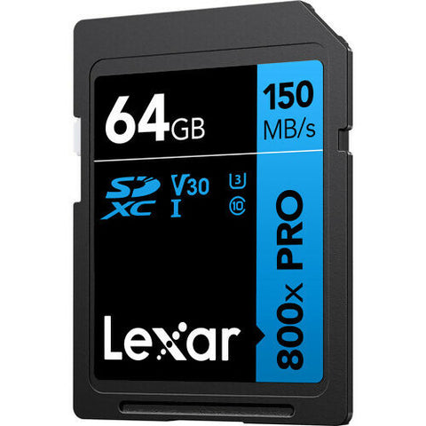 LEXAR PROFESSIONAL 64GB 800X PRO SDXC UHS-I CARDS, UP TO 150MB/S READ 45MB/S WRITE C10 V30 U3