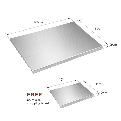 304 Stainless Steel Chopping Board for Kitchen with Lip Bend, 40x30 cm, Easy to Clean, Meat, Vegetables & Dough Prep Board (Free Mini Chopping Board)