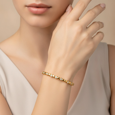 Crystal Zircon Bangle -Alternating Bead Bangle