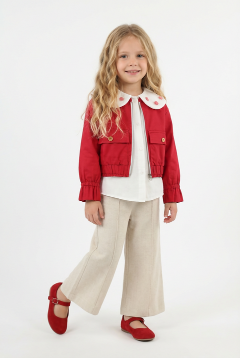 BOMBILI Girls 3-piece set (shirt,jacket,pants) - Red