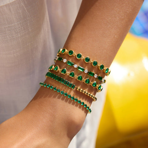 Calista – Green CZ Bezel Tennis Bracelet, 18K Gold Finish