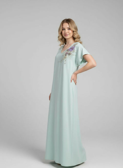 Lime Green Kaftan with Side Embellishment
