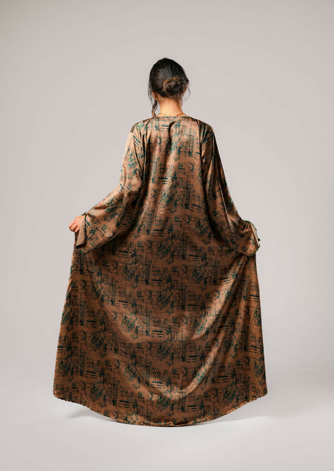 Dress-Jellabiya- Patterned Silk long Loose Style - With A luxury mixture of color-Sleeves with elegant and fashionable beads