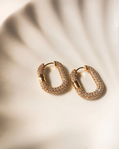 XL Pave Chain Link Hoops- Gold