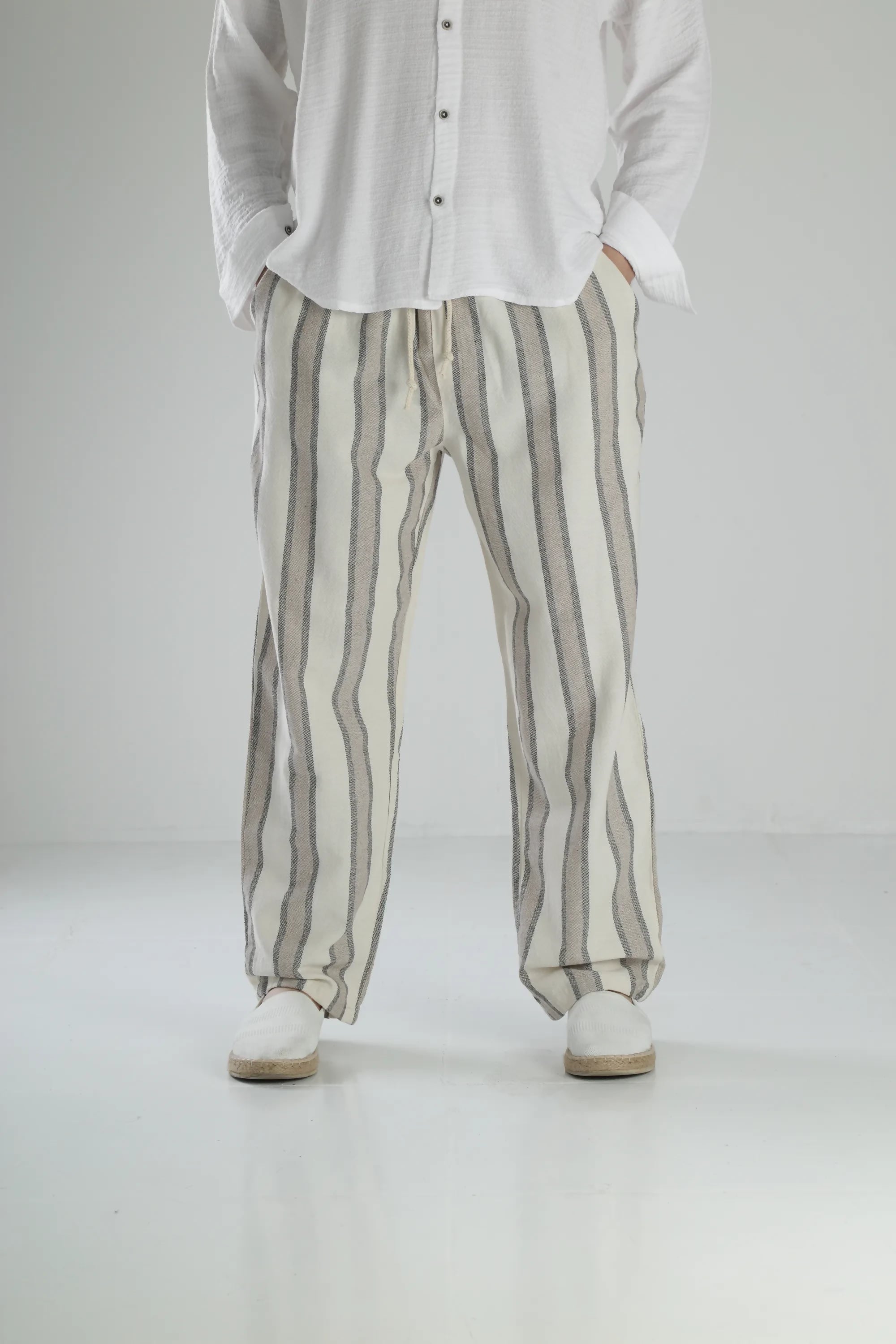 Boheme Striped Linen Baggy Pants - Black