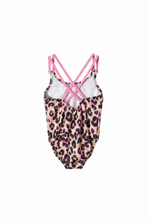 Pink Strap Leopard Girls Swimsuit