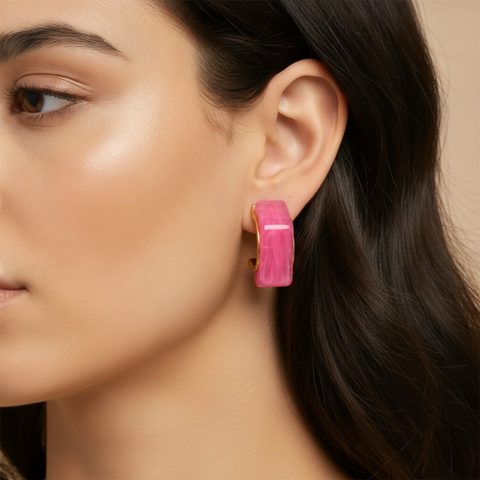 Colorful Huggie Hoop Drop Earrings - Fuchsia