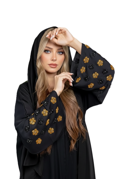 Parya Midnight Bloom Abaya with Matching Scarf