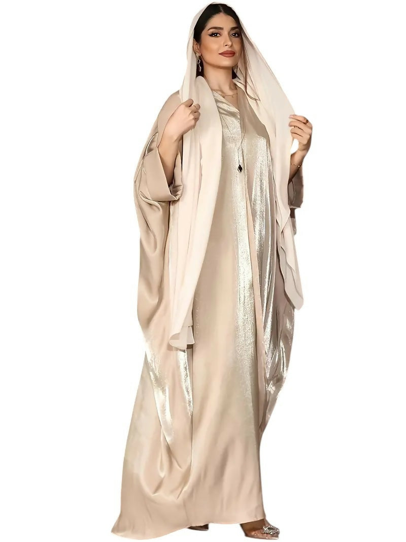 Glossy Satin-Effect Batwing Sleeve Abaya