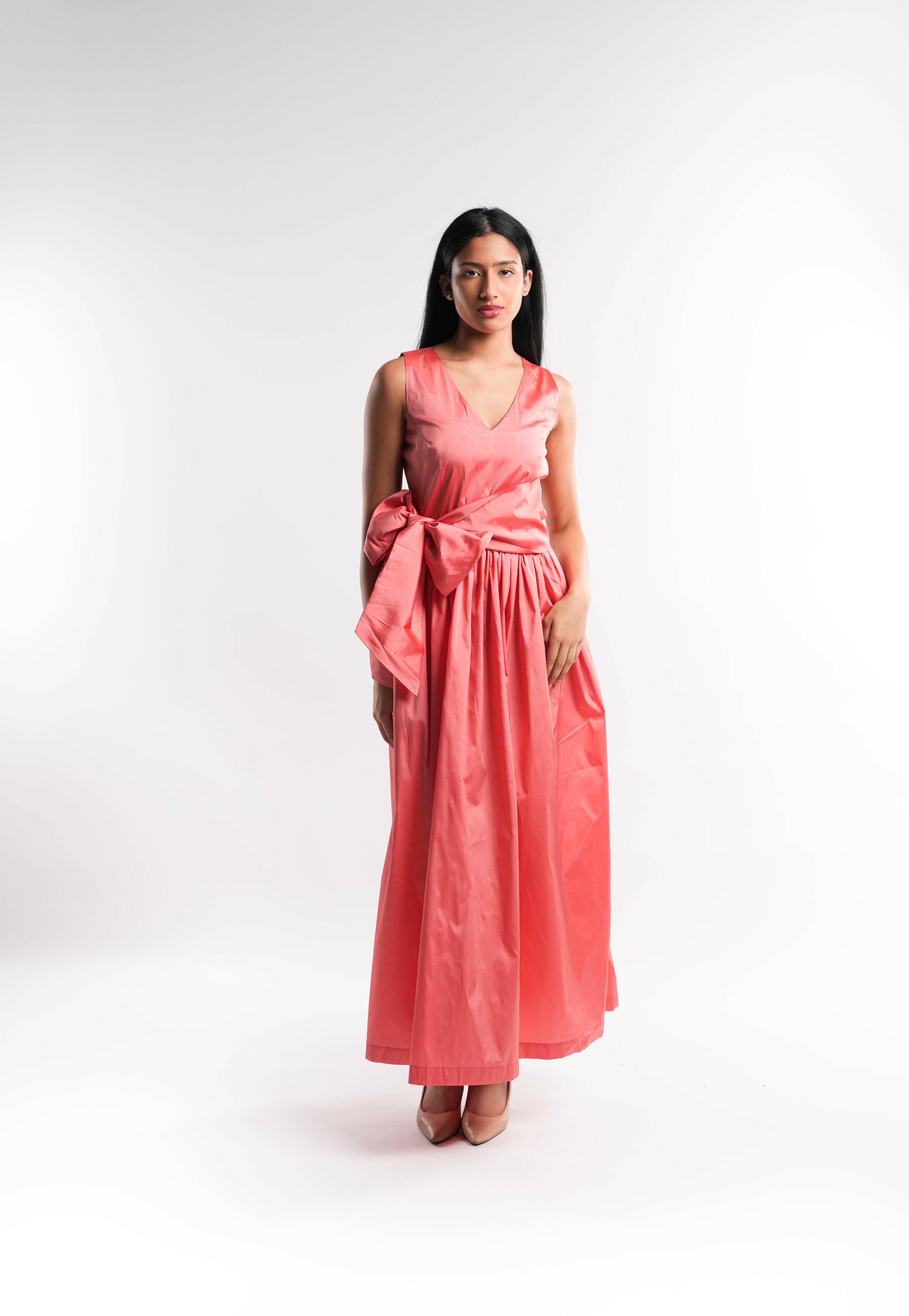 Peach Taffeta Dress with Detachable Belt