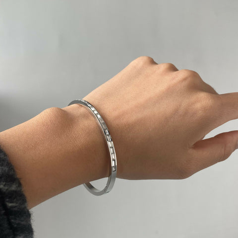Cahira – White Square CZ Baguette Bangle, Silver Finish