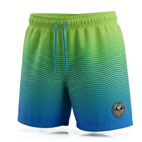 Neon Lime & Blue Striped Kids Swim Shorts