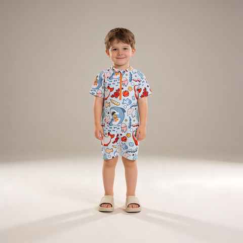 Boys Sea Creatures One-Piece Swim Suit with Zipper