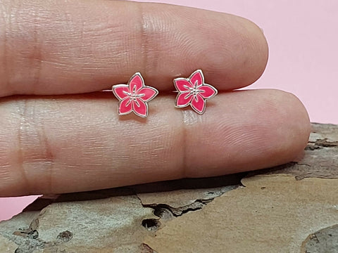 Pink Flower Screw-back Earrings