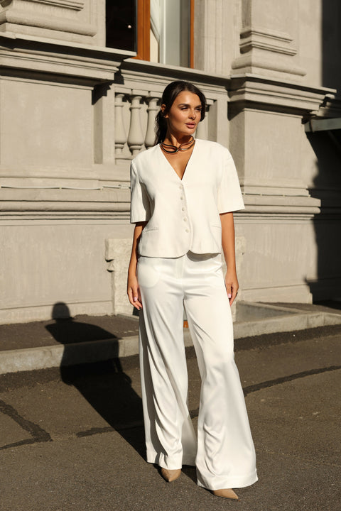 Silk Satin Palazzo Trousers White