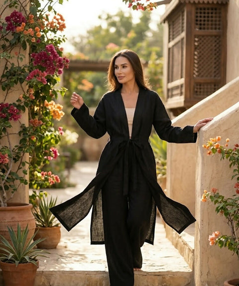 Viscose Suit With Trousers And Cape Black