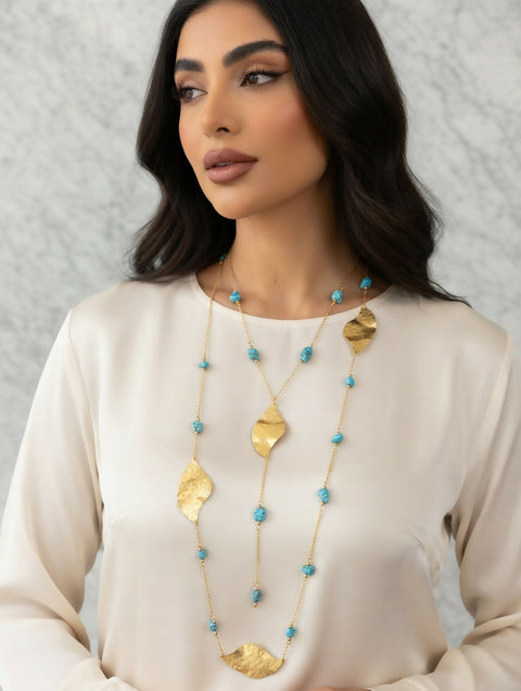 Leaf Blue handamde Necklace /Natural Stone