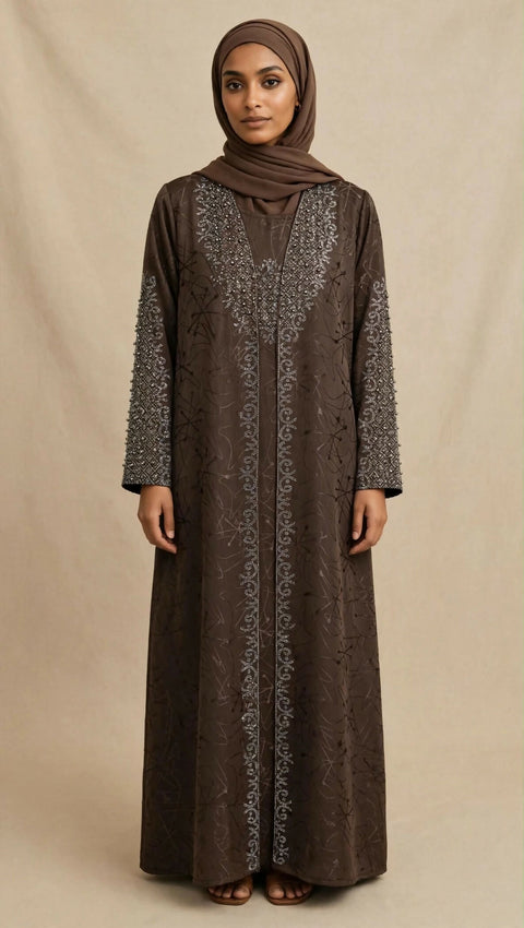 Elegant Modern women abaya-with Hand Crafted Lace-Stras