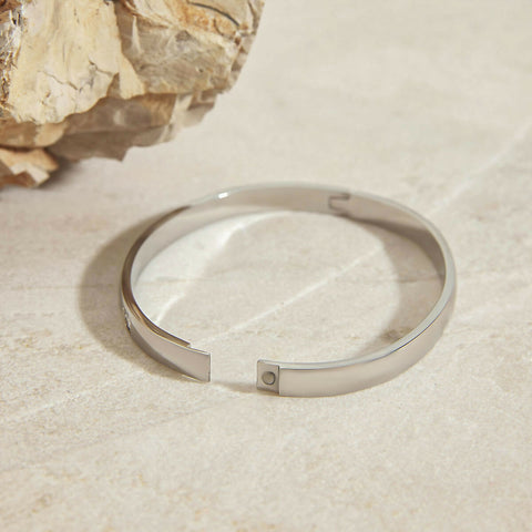 Ciera – White Round CZ Minimalist Bangle, Silver Finish