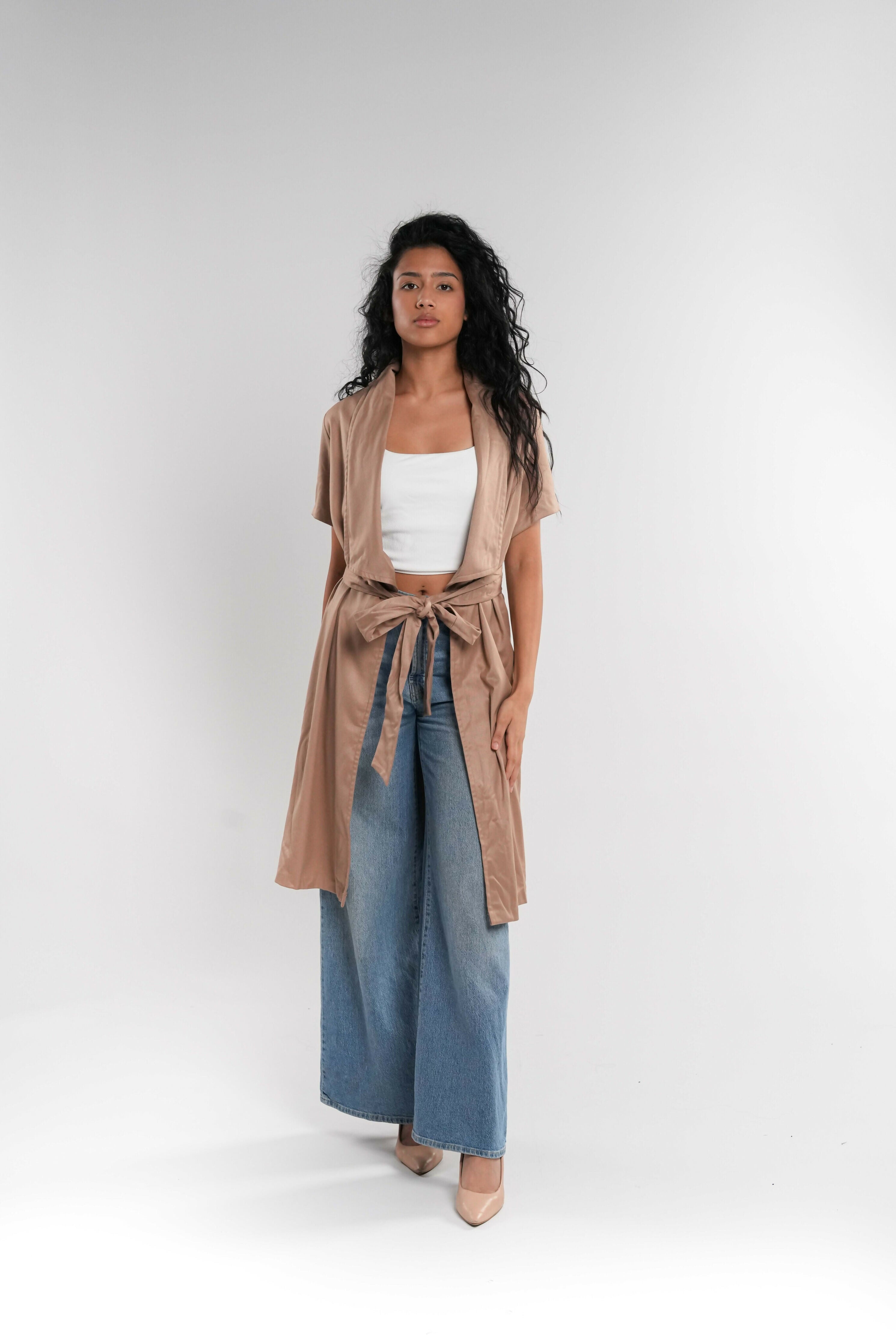 Beige Belted Cape