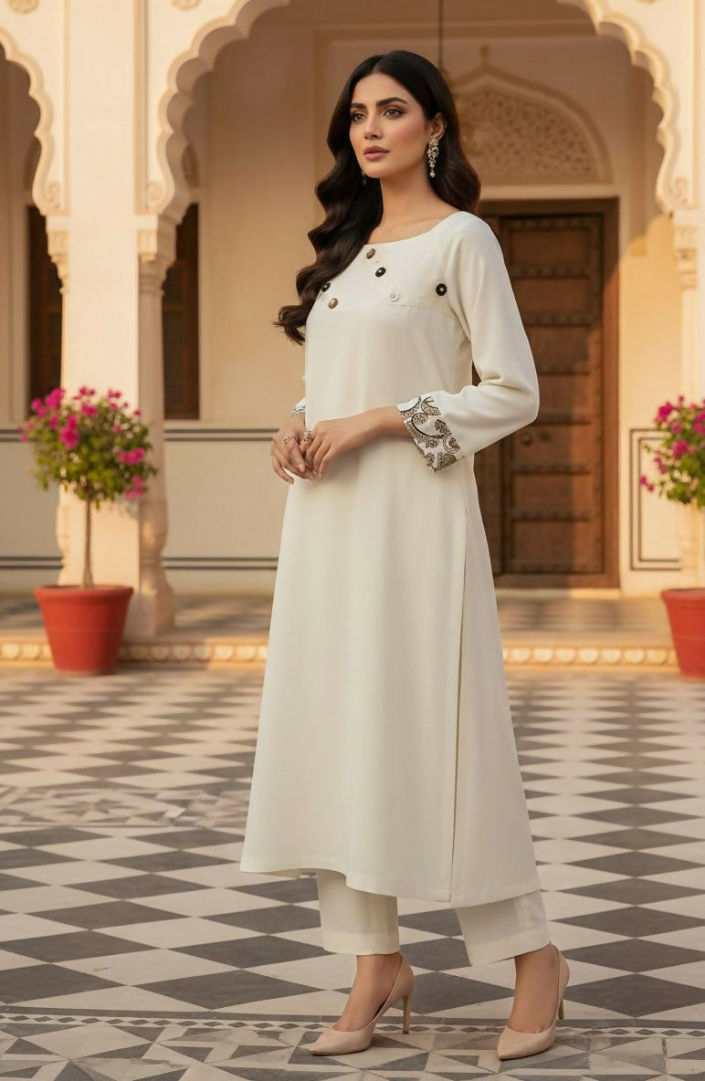 Embellished Kaftan in Sand Beige