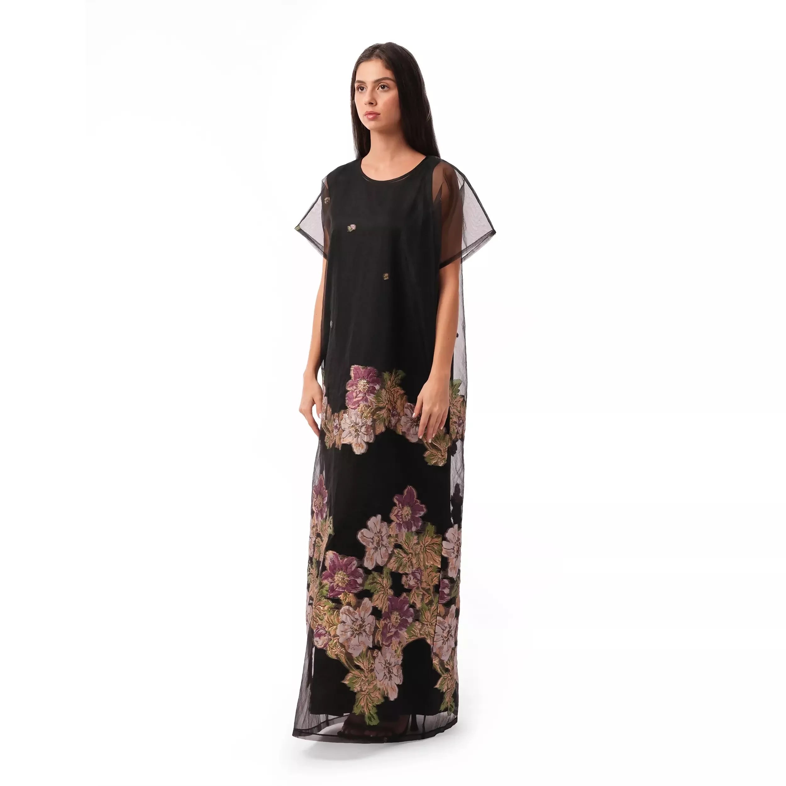 Black Organza Kaftan Lined