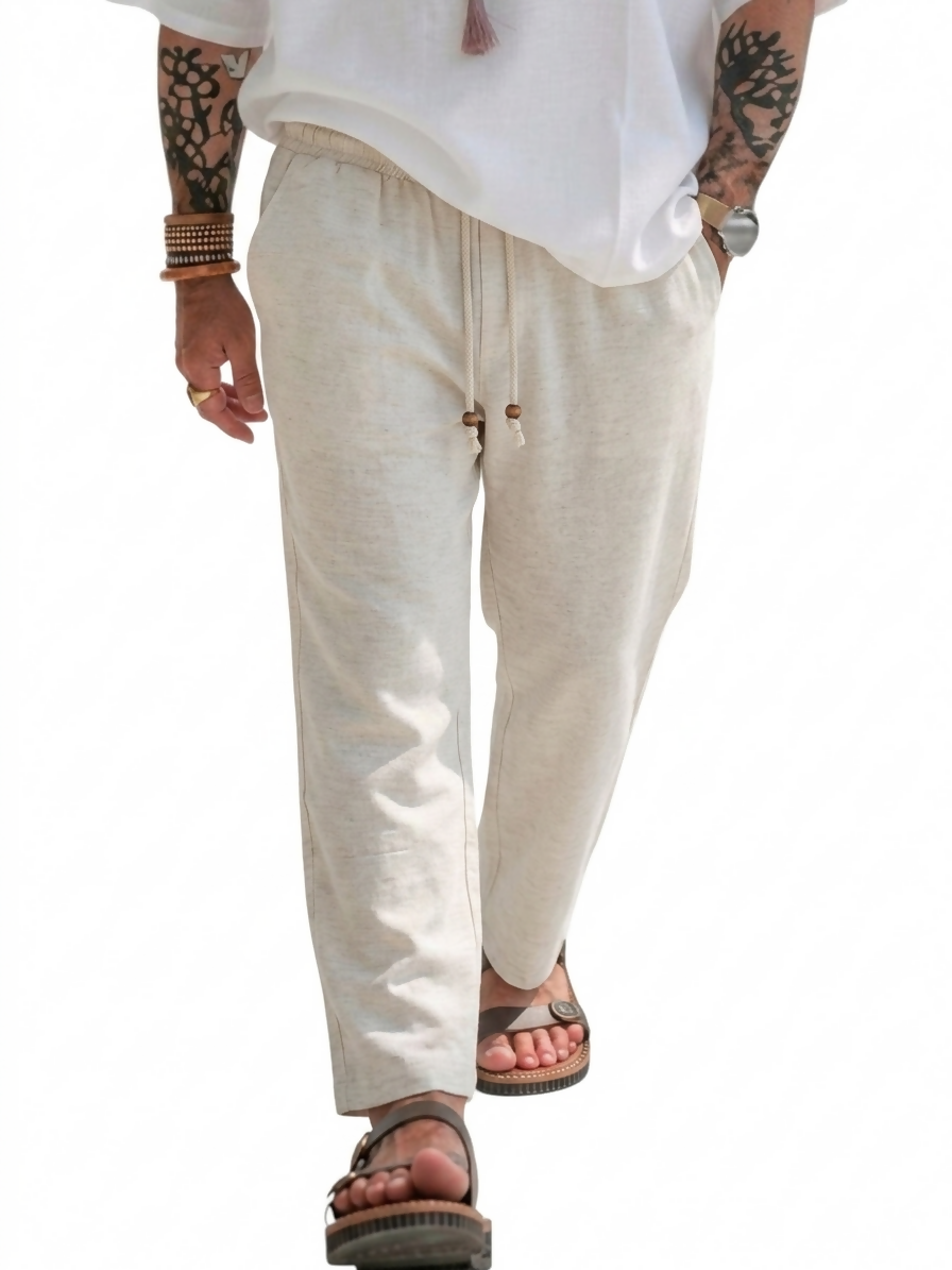 Cotton Viscose Blend Baggy Pants - Ecru