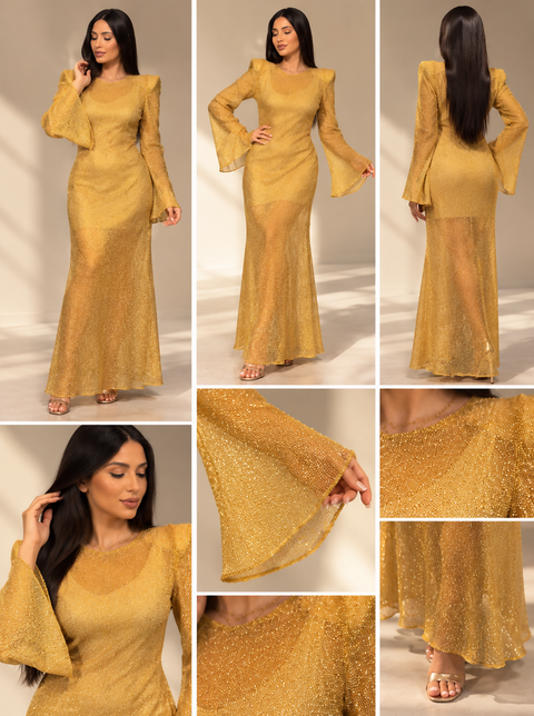 Icona Stile Gold Metallic Textured Maxi Dress