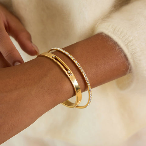 Camira – Rhinestone Stackable Bangle, 18K Gold Finish