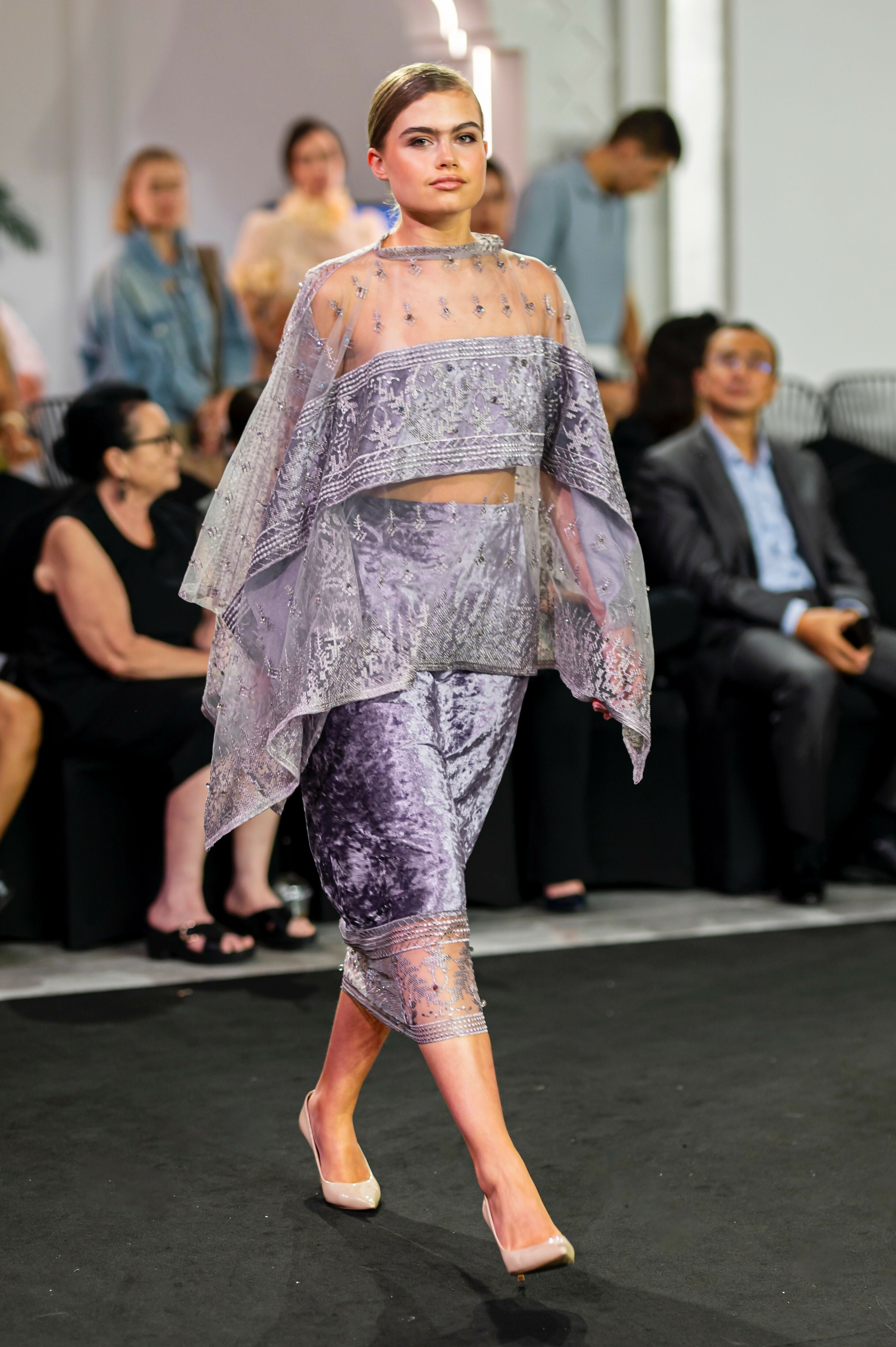 Lavender Velvet Skirt Embroidered Hem
