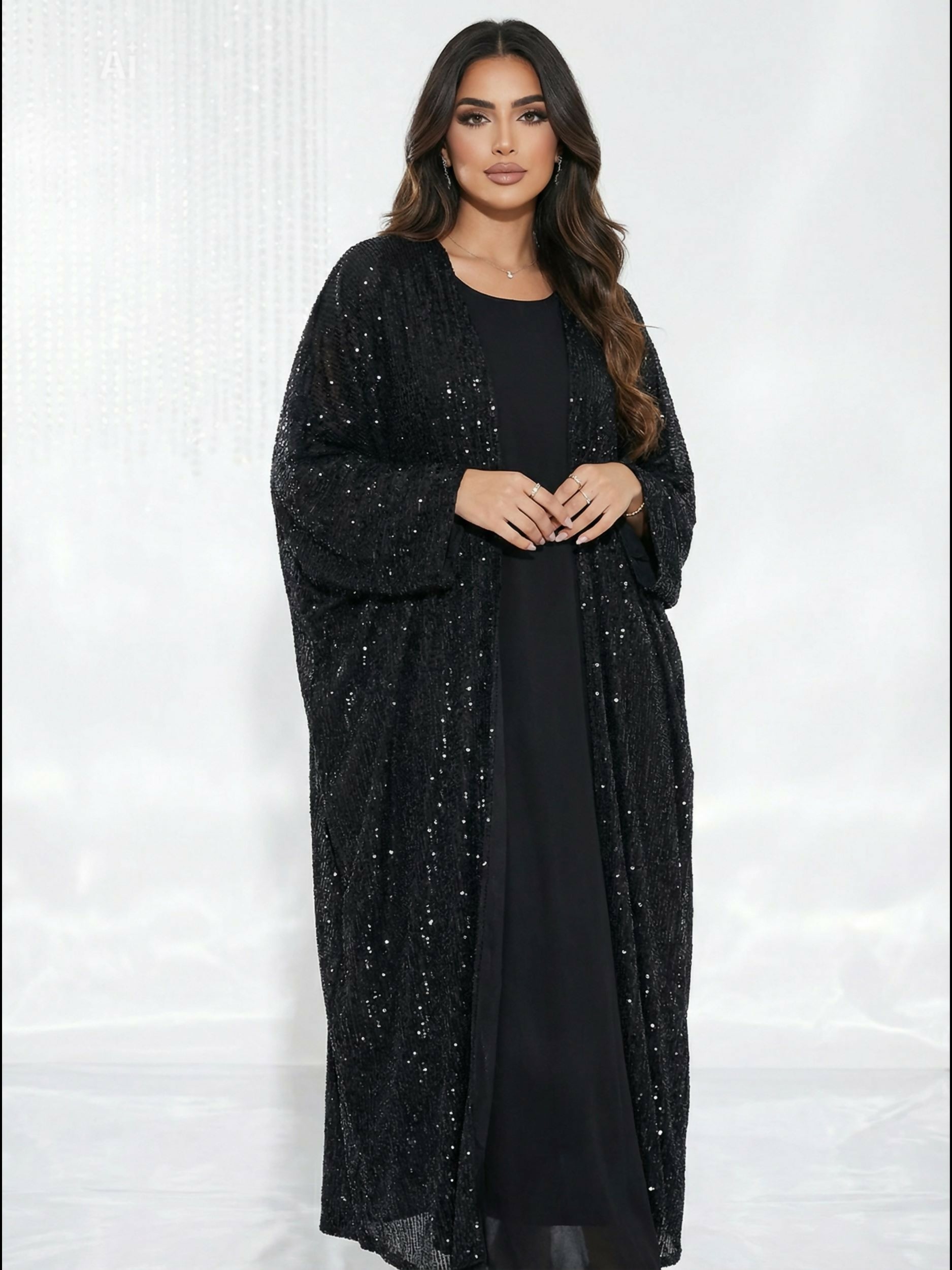Bisht – Luxury Sparkling black abaya with sophisticated black beads