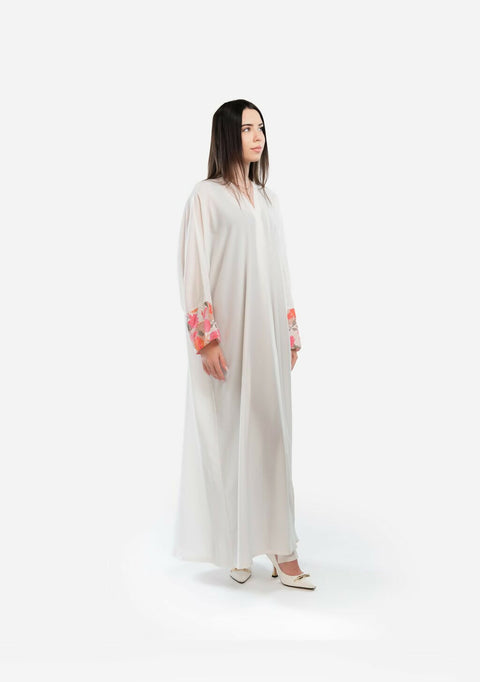 Abaya white Embriodery Sleeves