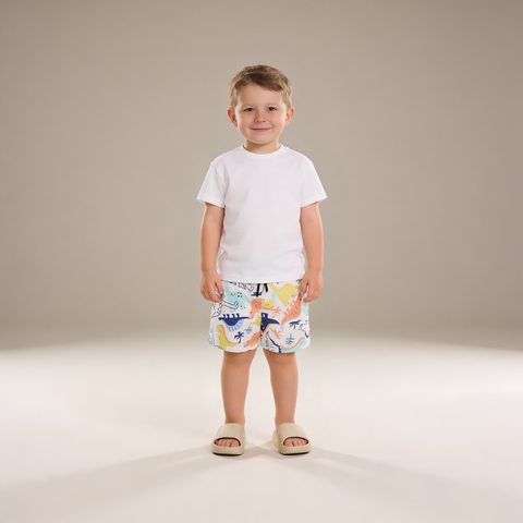Boys Dino Pattern Swim Trunks – Pastel Multi Color