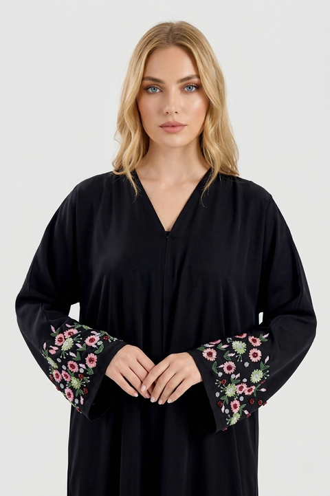 The Midnight Flower Abaya with Matching Scarf