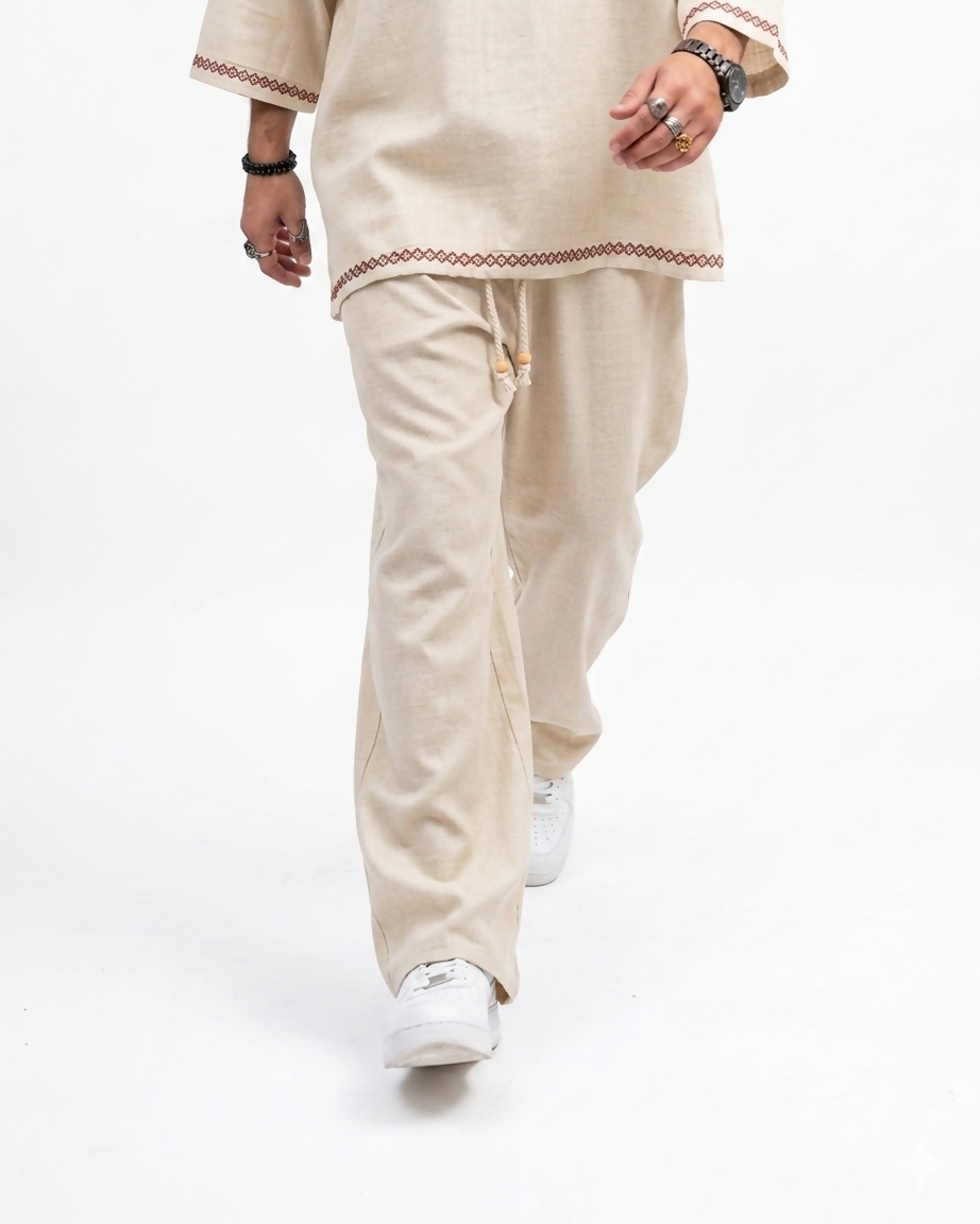 Viscose Linen Baggy Pants - Ecru