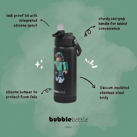 DRNK Bubblebottle | Insulated Stainless Steel Waterbottle with Straw and Wide Mouth | Protective Silicone Base | Leak-Proof Durable Bottle for Sports & School | 18oz (Legend)