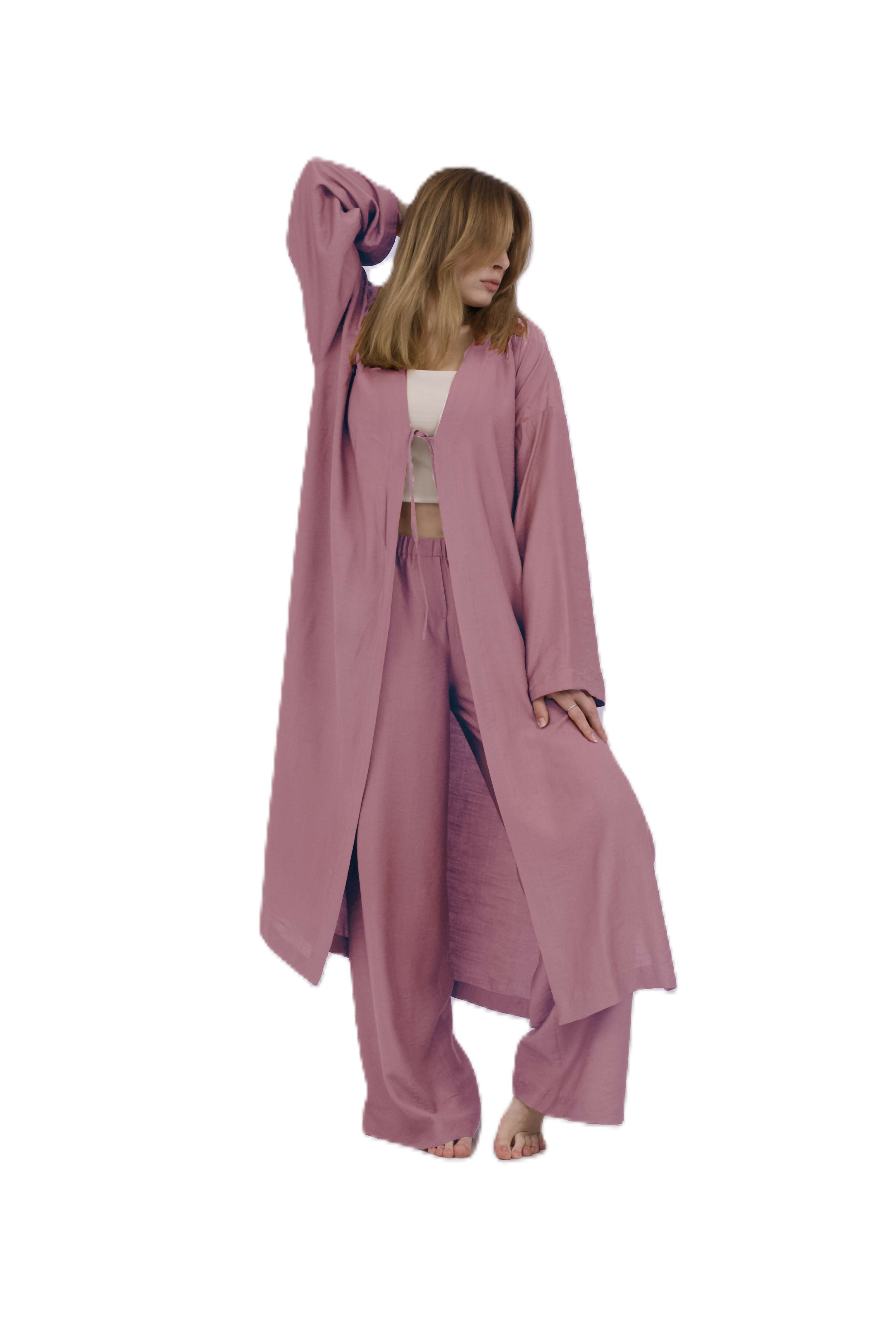 Viscose Suit With Trousers And Cape Rose