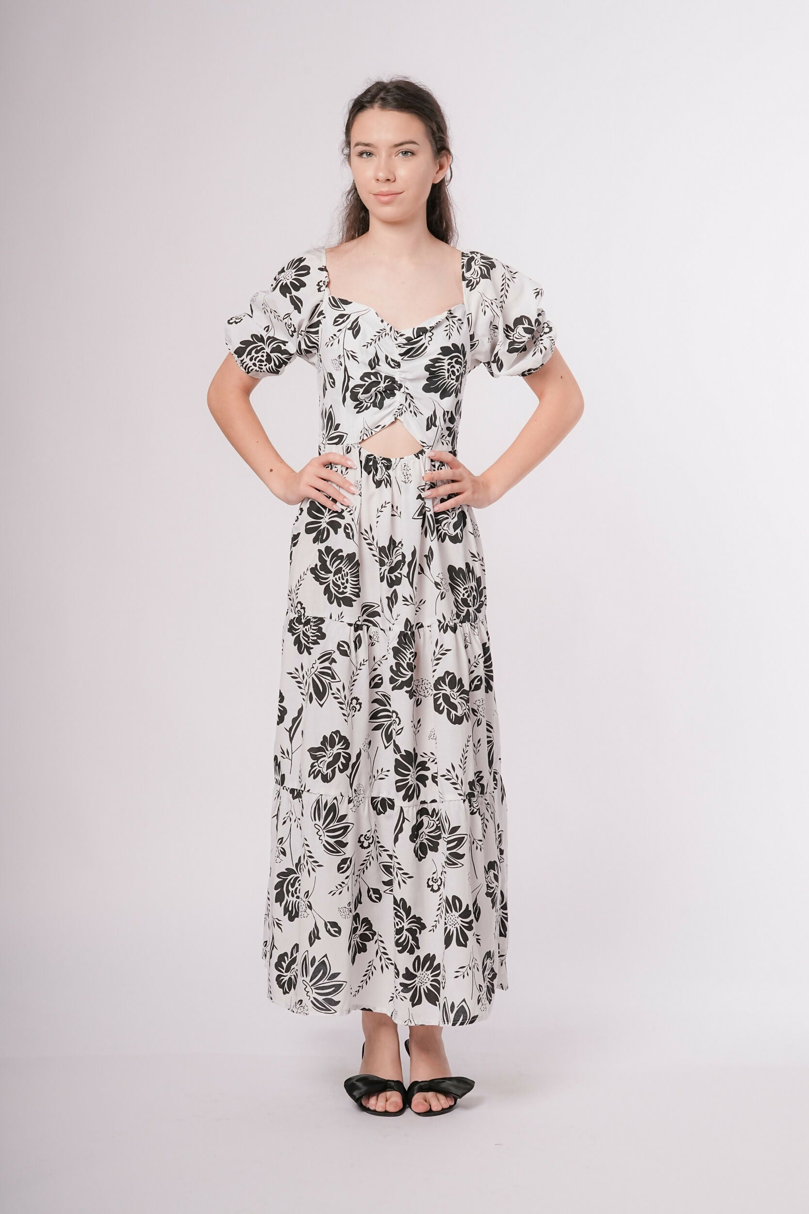 MY PEANUT Black Floral Midi Dress