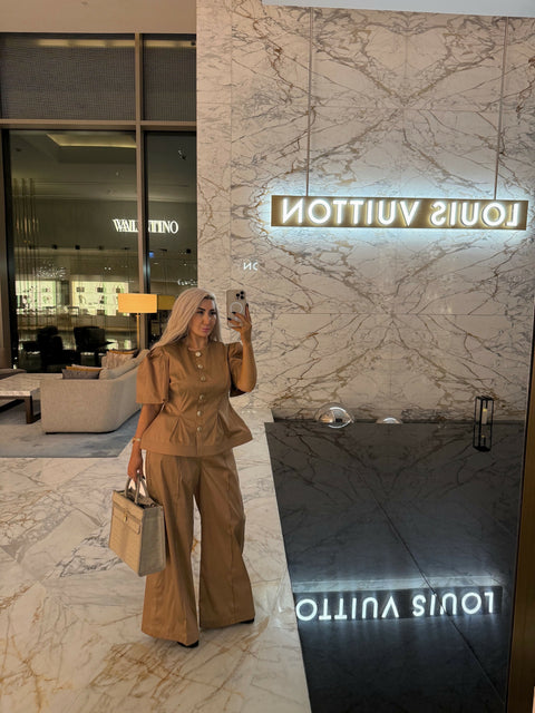 Exclusive Beige Two-Piece Set in Stretch Memory Taffeta